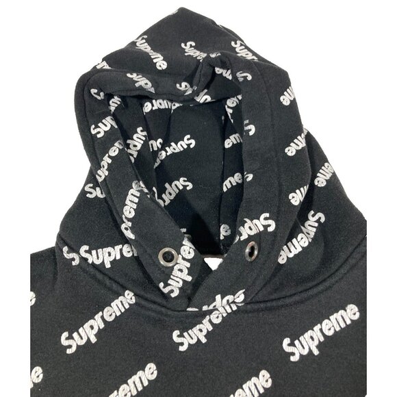 Supreme All Over Print Logo Hoodie Pullover Sweatshirt Youth Large Black Fair - Picture 4 of 12